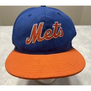 Vintage NY Mets Hat Cap SnapBack Blue Orange Baseball MLB One Size 90s Logo